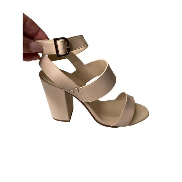 Brooks Brothers Cream Strappy Chunky Leather High Heel Sandals Size 9.5 - Picture 10 of 11